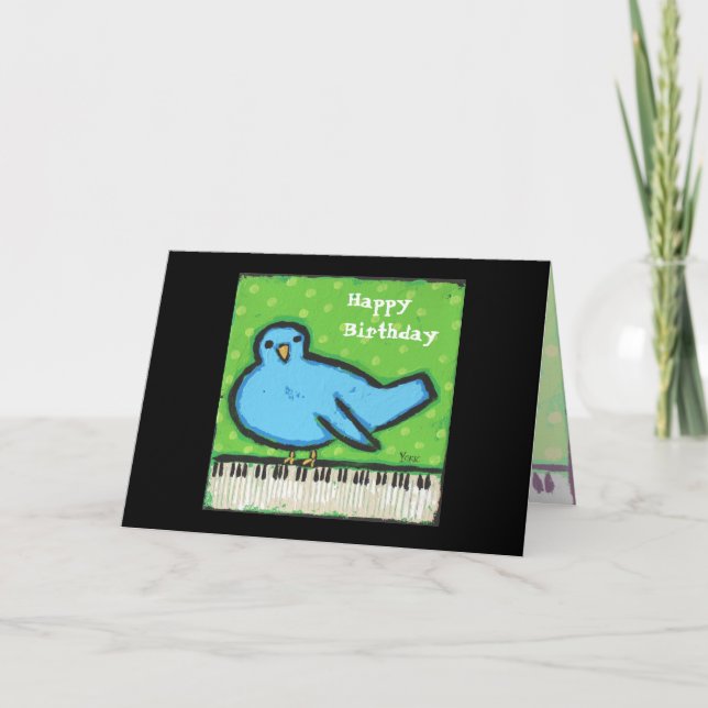 Bluebird/piano birthday card (Front)
