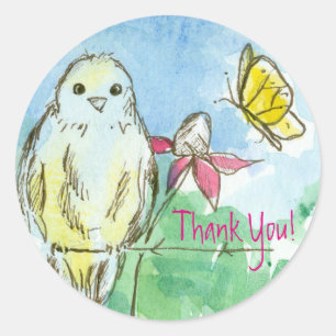 Bluebird Pink Coneflower Butterfly Thank You Classic Round Sticker
