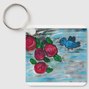 Bluebird Red Roses  Keychain