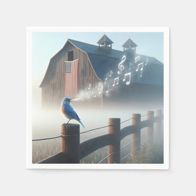Bluebird Singing In Morning Mist Napkins (Front)