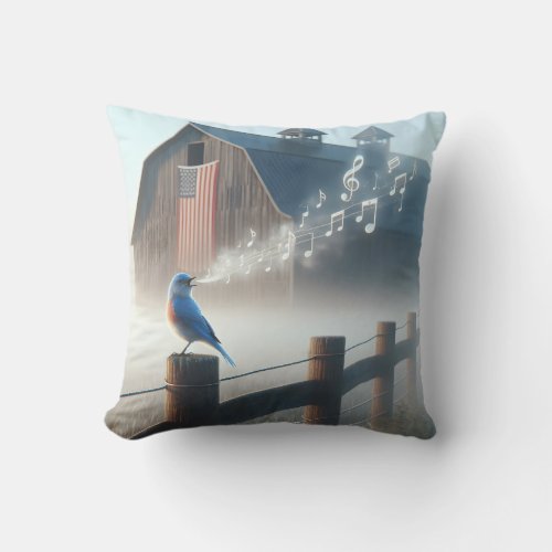Bluebird Singing In Morning Mist Throw Pillow