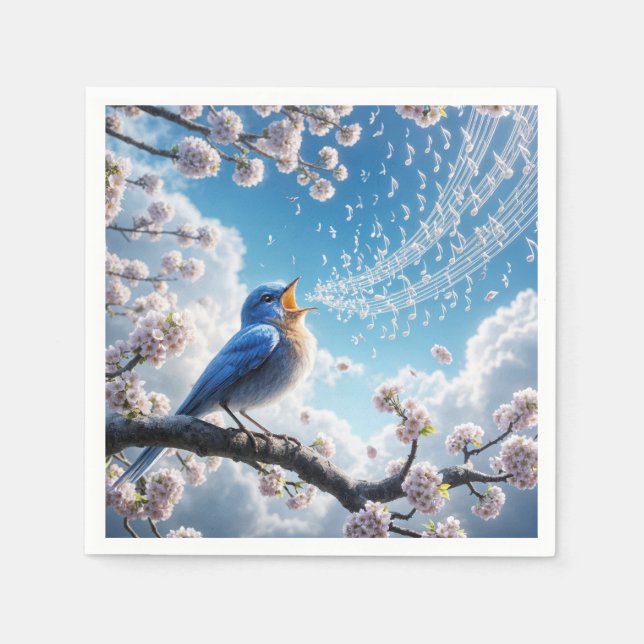 Bluebird Singing On a Cherry Tree Branch Napkins (Front)