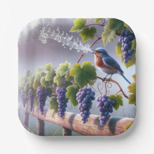 Bluebird Singing On a Grapevine Paper Plates