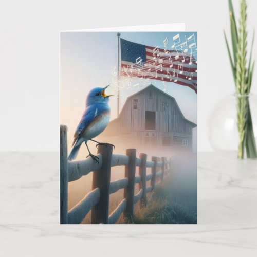 Bluebird Singing With American Flag Card
