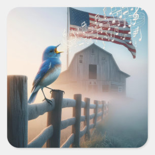 Bluebird Singing With American Flag Square Sticker