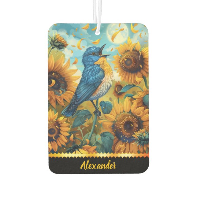 Bluebird sings among sunflowers air freshener (Back)