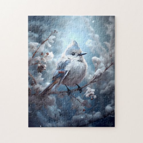 Bluebird Sitting on Snowy Branch Jigsaw Puzzle