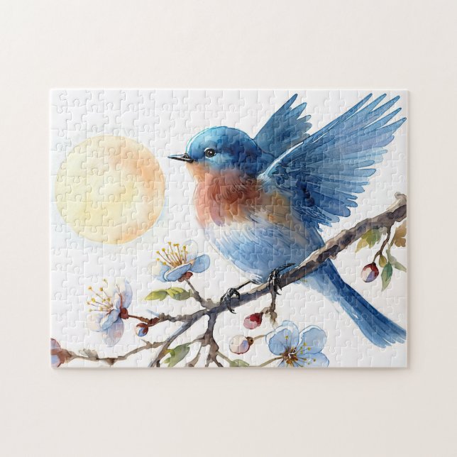 Bluebird Spring Blossom Bird Art Jigsaw Puzzle (Horizontal)
