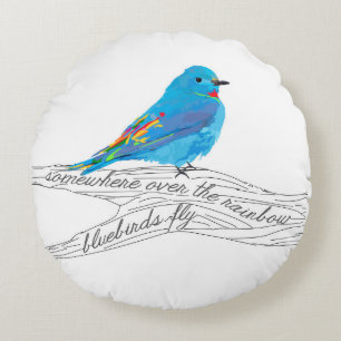Bluebird Throw Pillow, Somewhere over the Rainbow Round Pillow