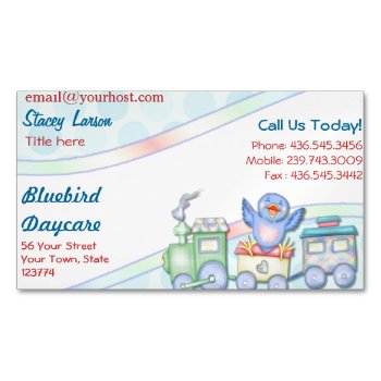 Bluebird Train Daycare Magnetic Business Card by uniqueprints at Zazzle