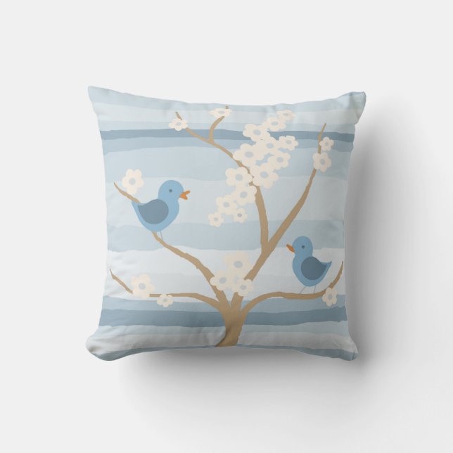 Bluebird Tree throw pillow (Front)