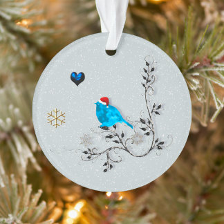 Bluebird Watching A Christmas Heart 2 Ornament