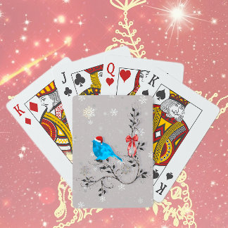 Bluebird Watching a Snowflakes Poker Cards