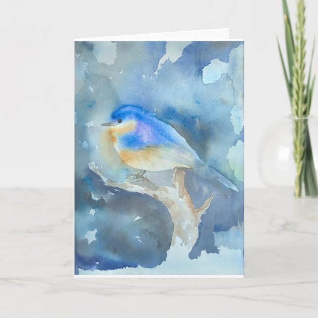 Bluebird Watercolor Art Holiday Card (Front)