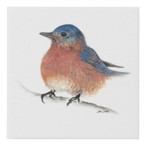 Bluebird Watercolor Colored Pencil Art Faux Canvas Print