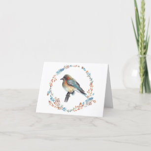 Bluebird Watercolor Painting Flower Thank You Card