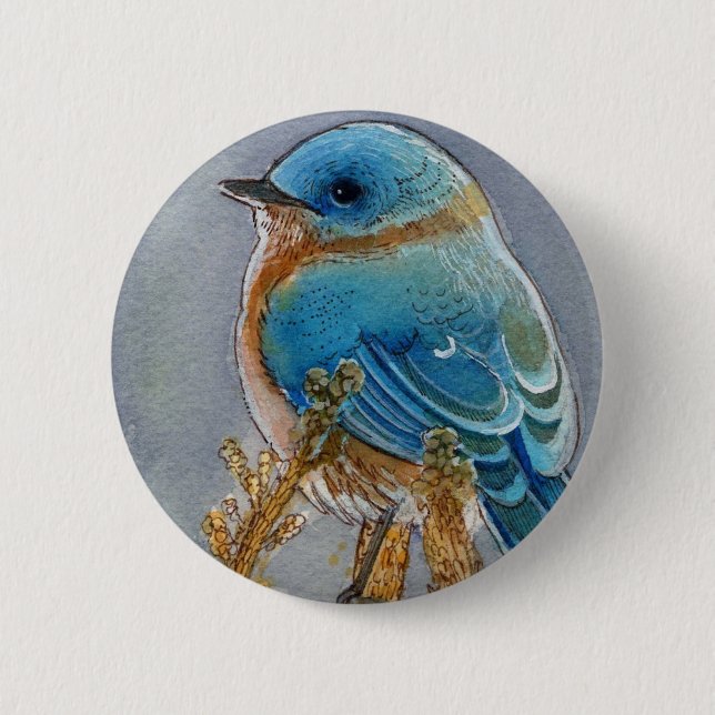 Bluebird Watercolor Pinback Button (Front)