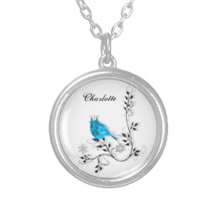 Bluebird Wearing His Crown Silver Necklace