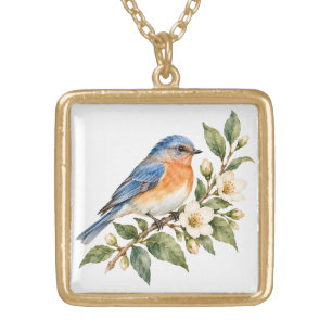Bluebird & White Blossom Botanical Gold Plated Necklace