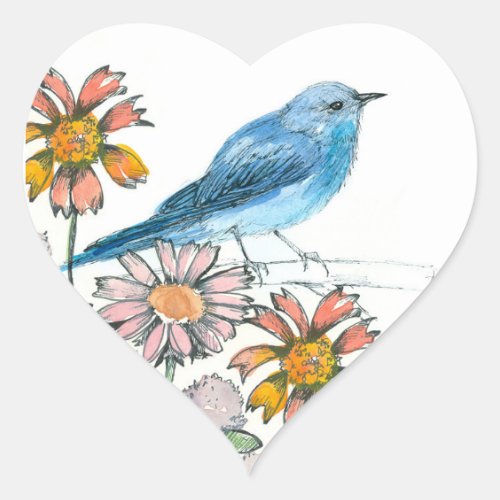 Bluebird Wildflowers Coneflower Gallardia  Heart Sticker