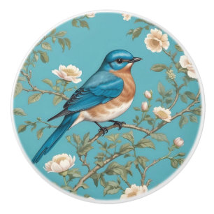 Bluebird William Morris Inspired Turquois  Ceramic Knob