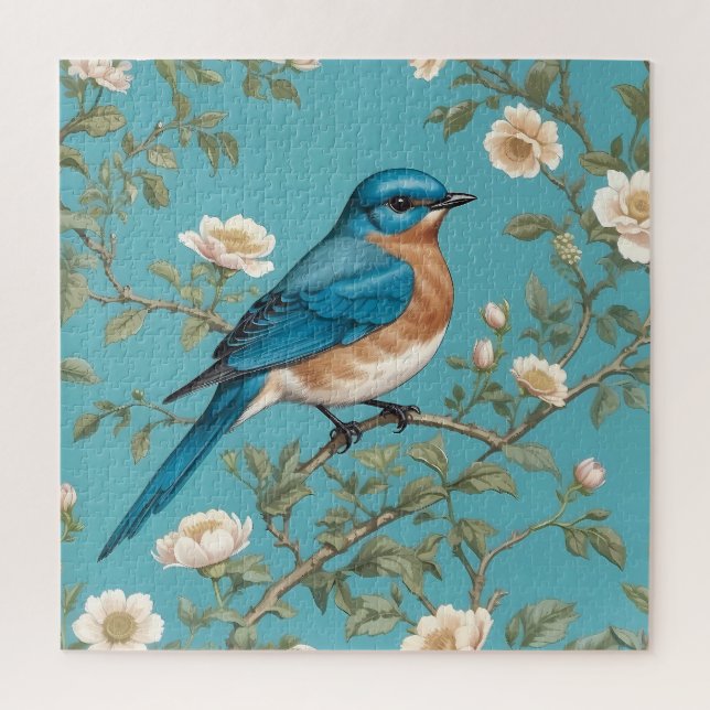 Bluebird William Morris Inspired Turquois  Jigsaw Puzzle (Vertical)