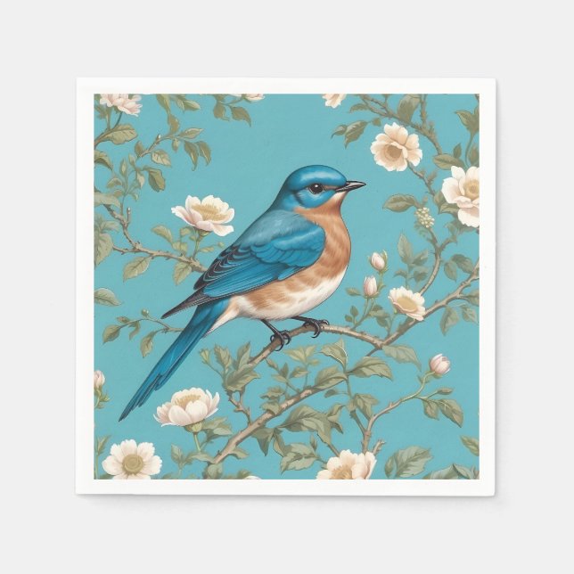 Bluebird William Morris Inspired Turquois  Napkins (Front)