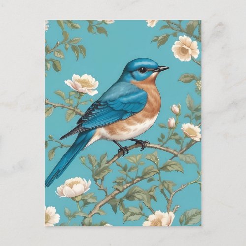 Bluebird William Morris Inspired Turquois  Postcard