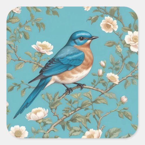 Bluebird William Morris Inspired Turquois  Square Sticker