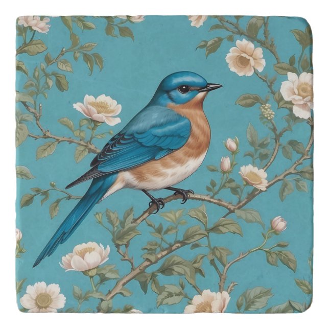 Bluebird William Morris Inspired Turquois  Trivet (Front)