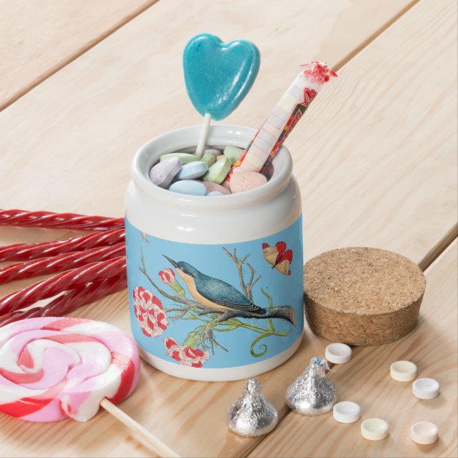 Bluebird with carnations, butterflies, candy jar (In Situ)