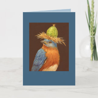 bluebird with gooseberry hat on card