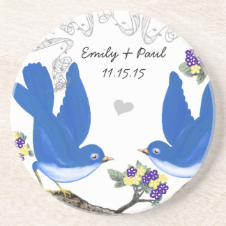 Bluebird Yellow Purple Vintage Love Birds Coasters