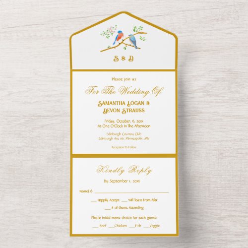 Bluebirds All in One Wedding Invitation