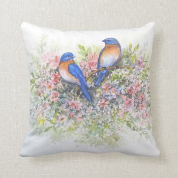 Bluebirds And Blossoms Pillow by lmountz1935 at Zazzle