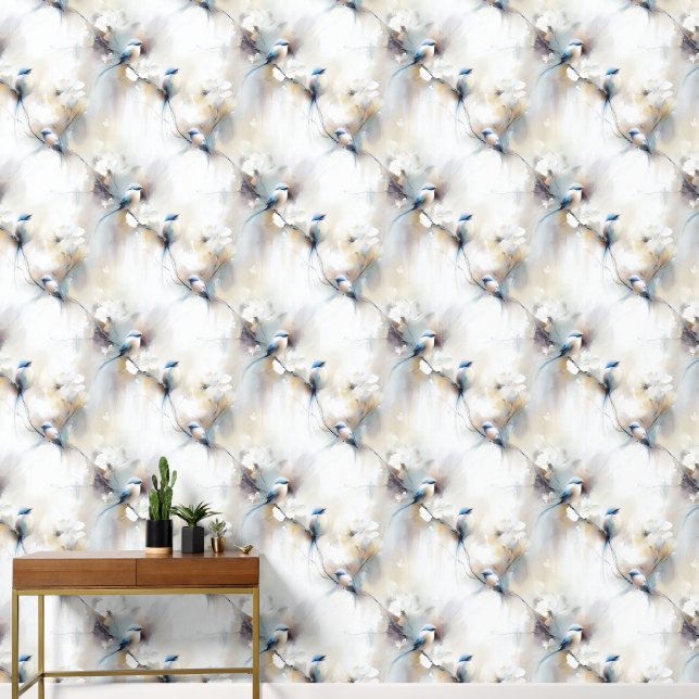 Bluebirds and Blossoms Watercolor   Wallpaper (Hallway)