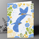 Bluebirds and Flowers Drawing Blank Card