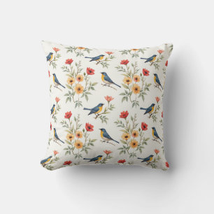 Bluebirds and Flowers Throw Pillow