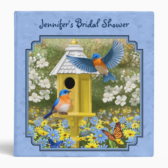 Bluebirds and Hexagon Birdhouse Blue Binder (Front)