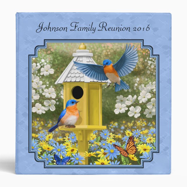 Bluebirds and Hexagon Birdhouse Blue Binder (Front)