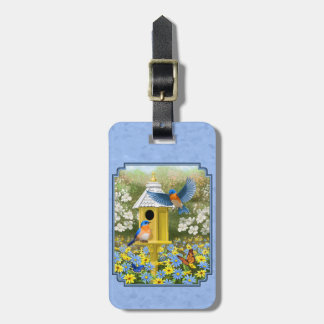 Bluebirds and Hexagon Birdhouse Blue Luggage Tag