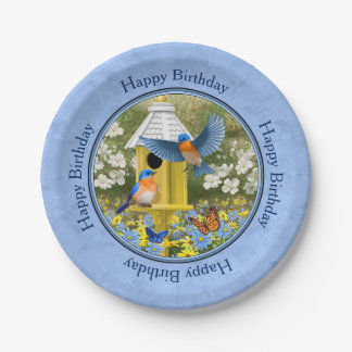 Bluebirds and Hexagon Birdhouse Blue Paper Plates