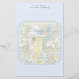 Bluebirds and Hexagon Birdhouse Blue Stationery