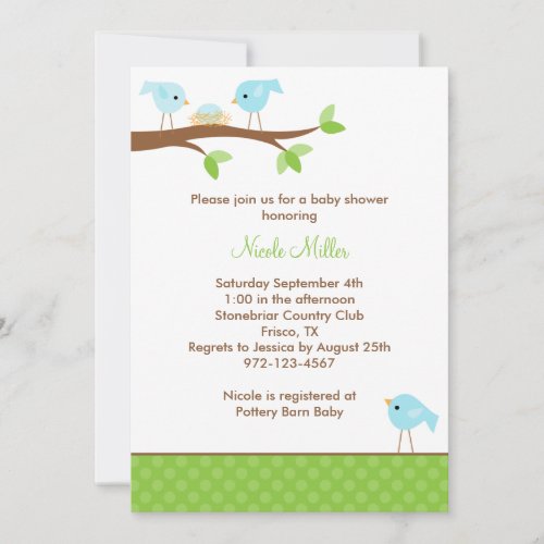 Bluebirds and Nest Baby Shower Invitation