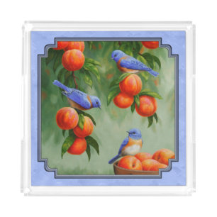 Bluebirds and Peaches Blue Acrylic Tray