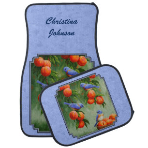 Bluebirds and Peaches Blue Car Mat