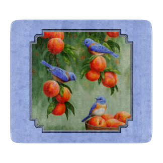 Bluebirds and Peaches Blue Cutting Board