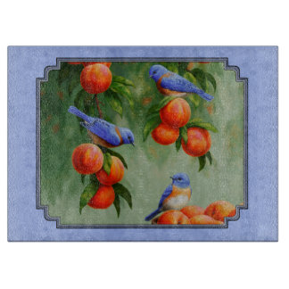 Bluebirds and Peaches Blue Cutting Board