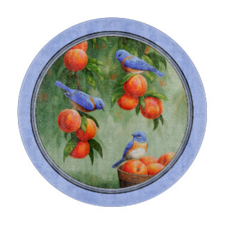 Bluebirds and Peaches Blue Cutting Board