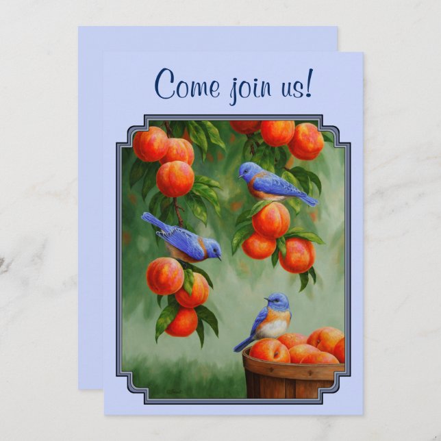 Bluebirds and Peaches Blue Invitation (Front/Back)